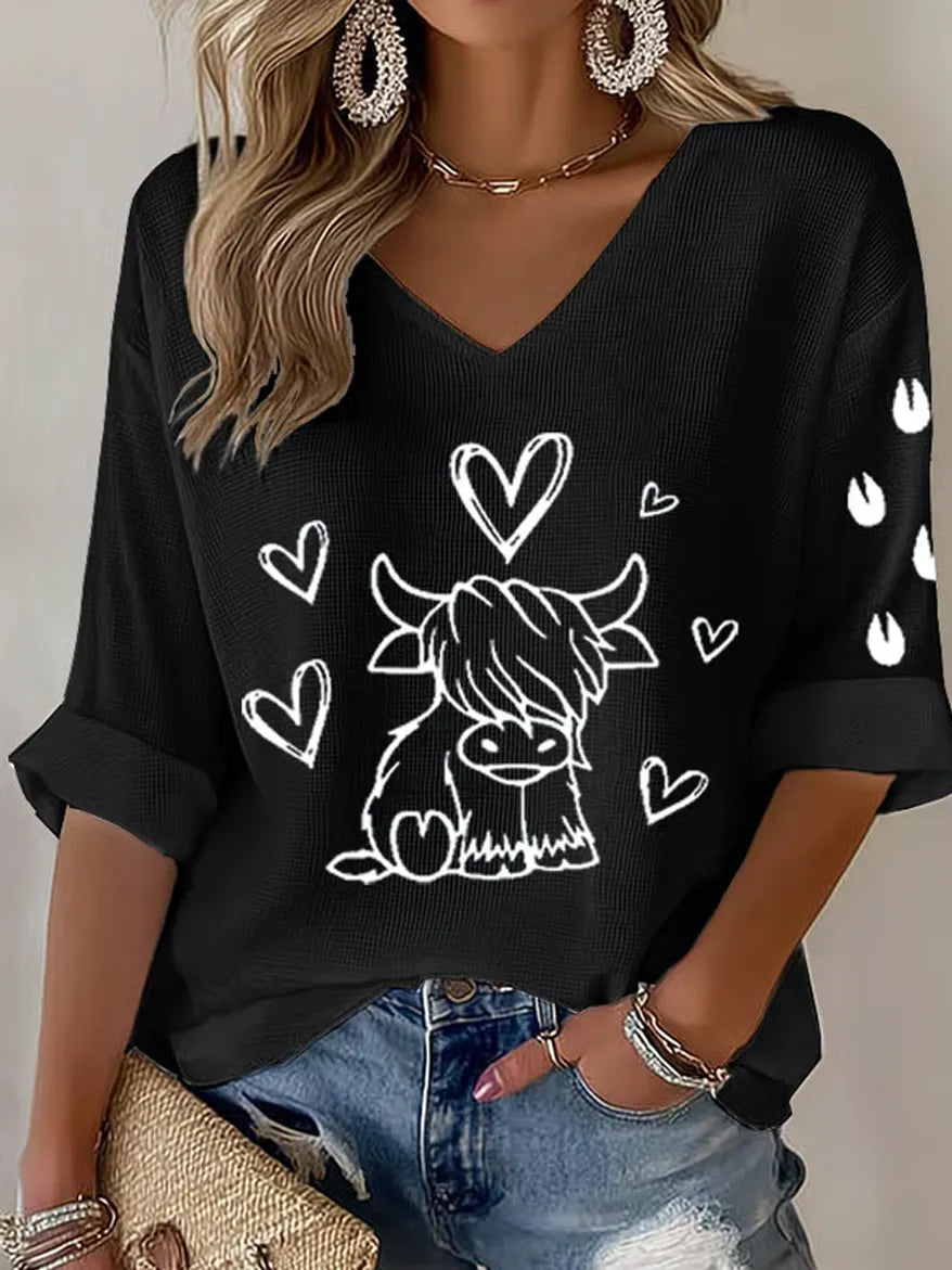 Women's Highland Cow Print Casual T-Shirt