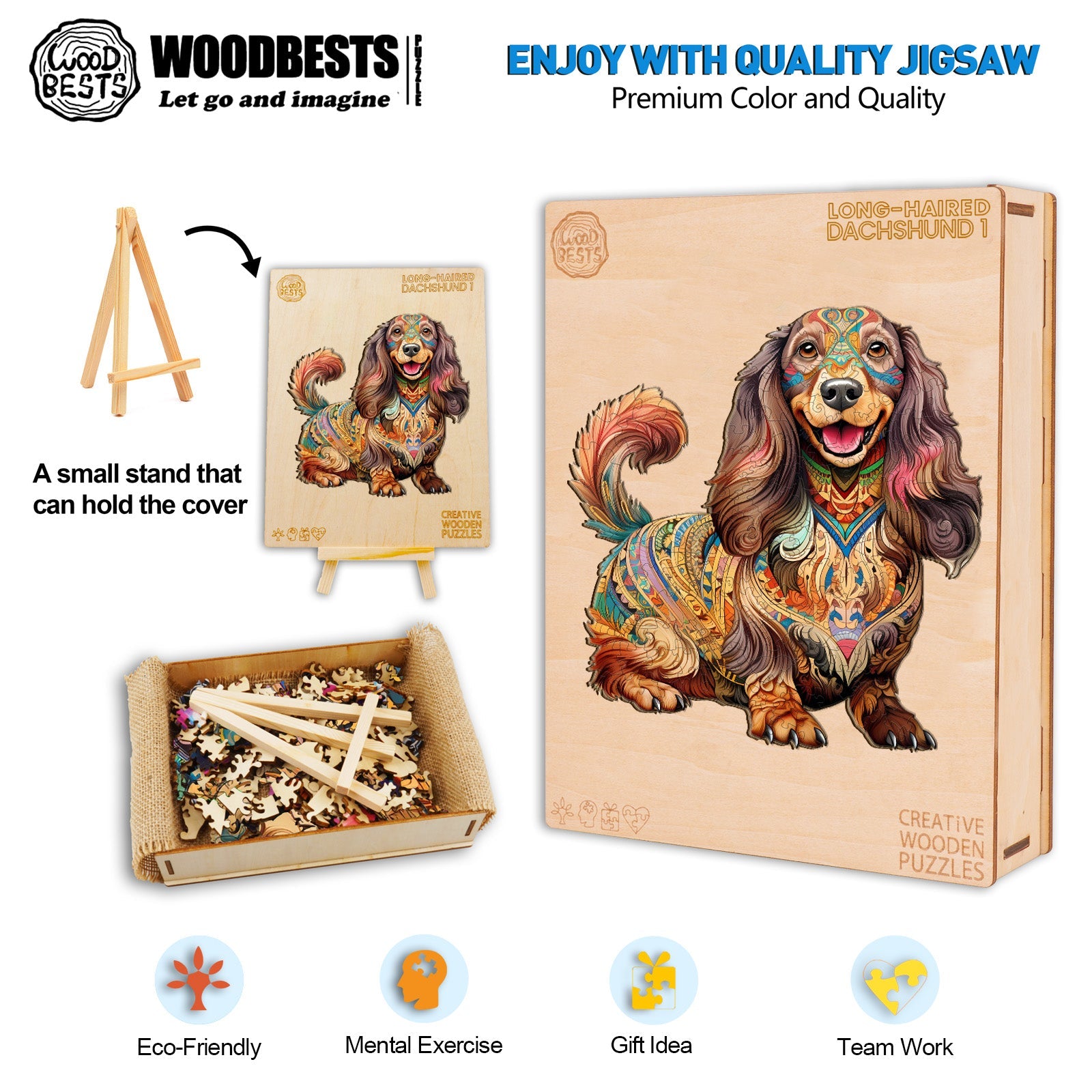Long-haired Dachshund-1 Wooden Jigsaw Puzzle
