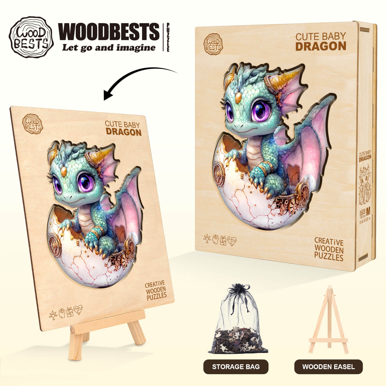 Cute baby dragon Wooden Jigsaw Puzzle