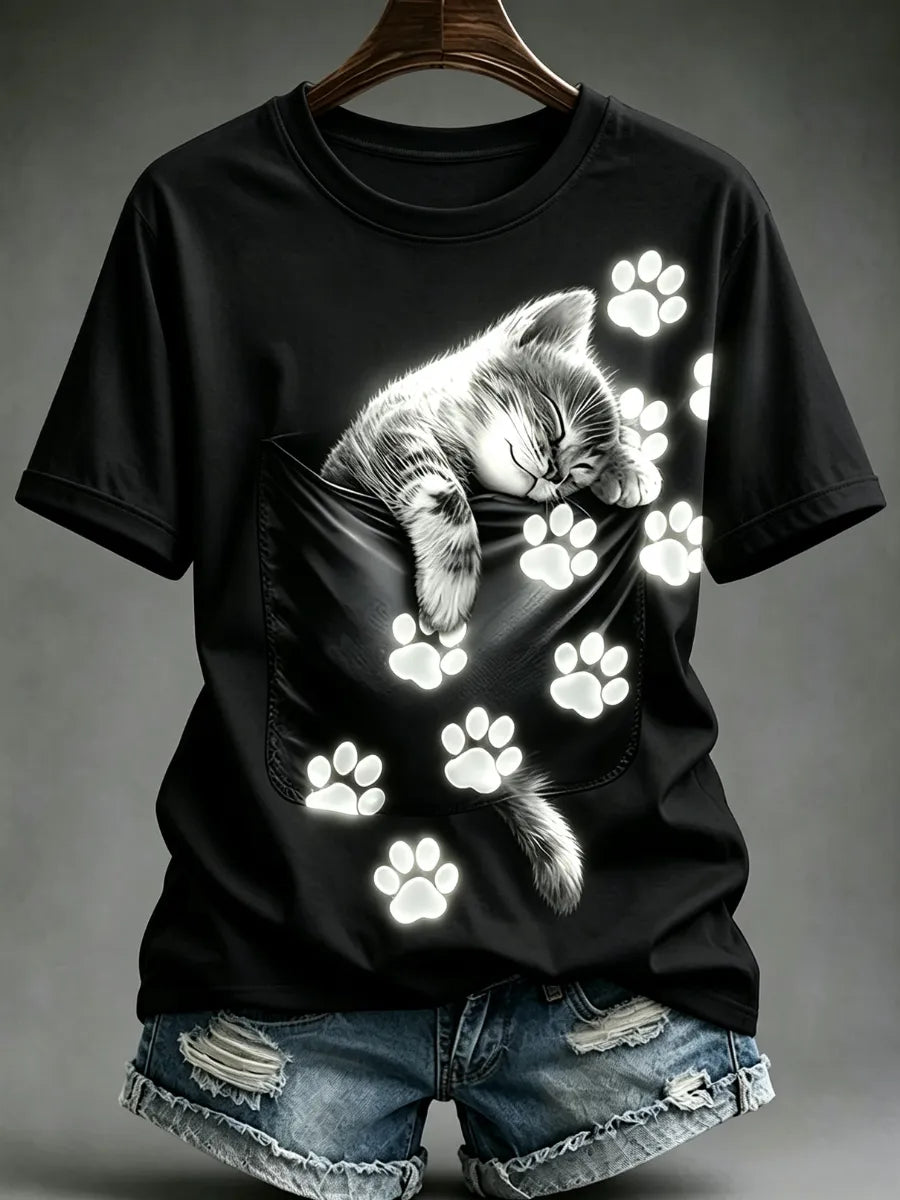 Women's Cute Cat Art Print Top