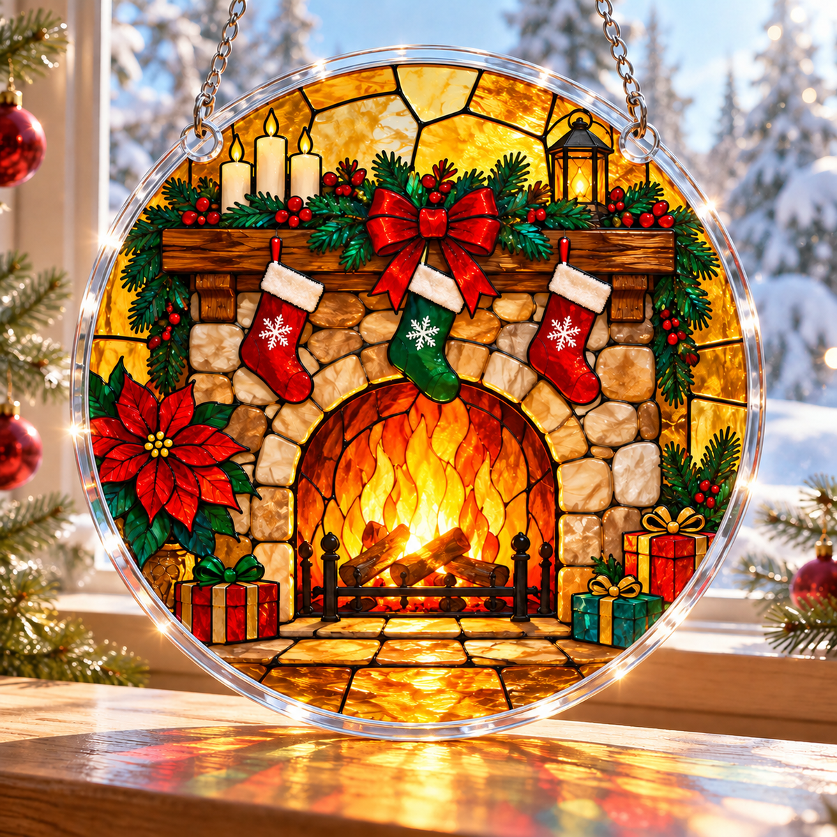 Christmas Acrylic Jigsaw Puzzle Suncatcher - Hearth Glow