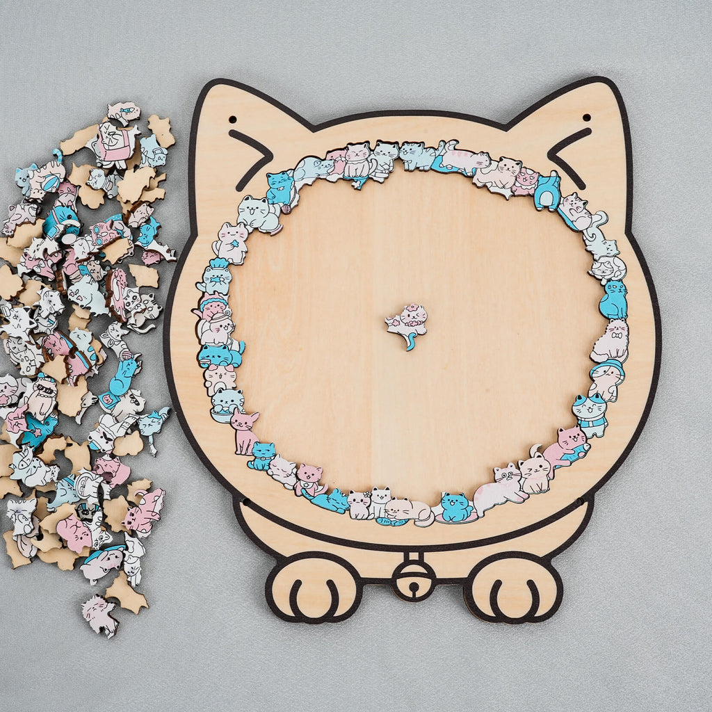 Morandi-Colored Lovely Cat Shaped Wooden Jigsaw Puzzle