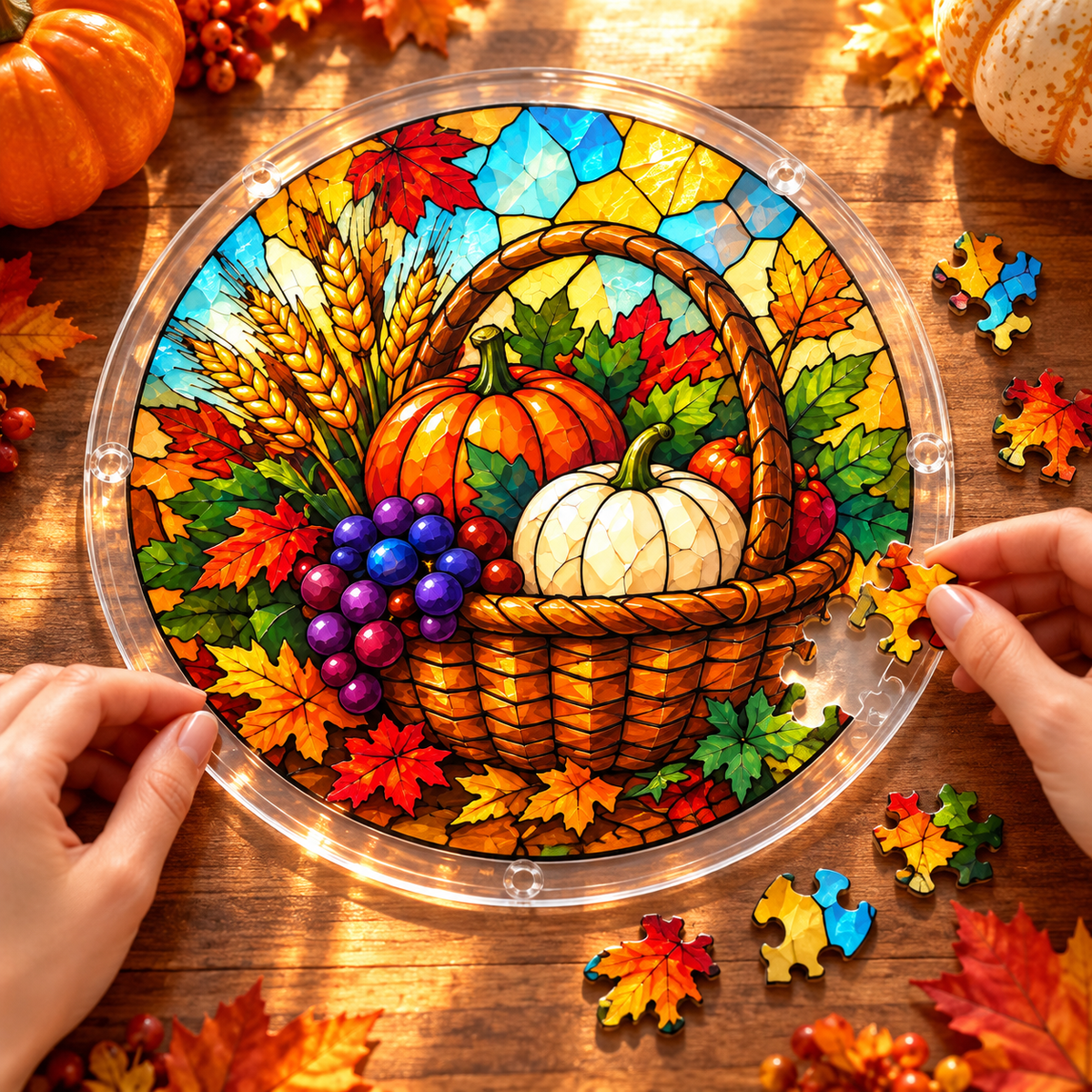 Tanksgiving Acrylic Jigsaw Puzzle Suncatcher -  Blessed Harvest Basket