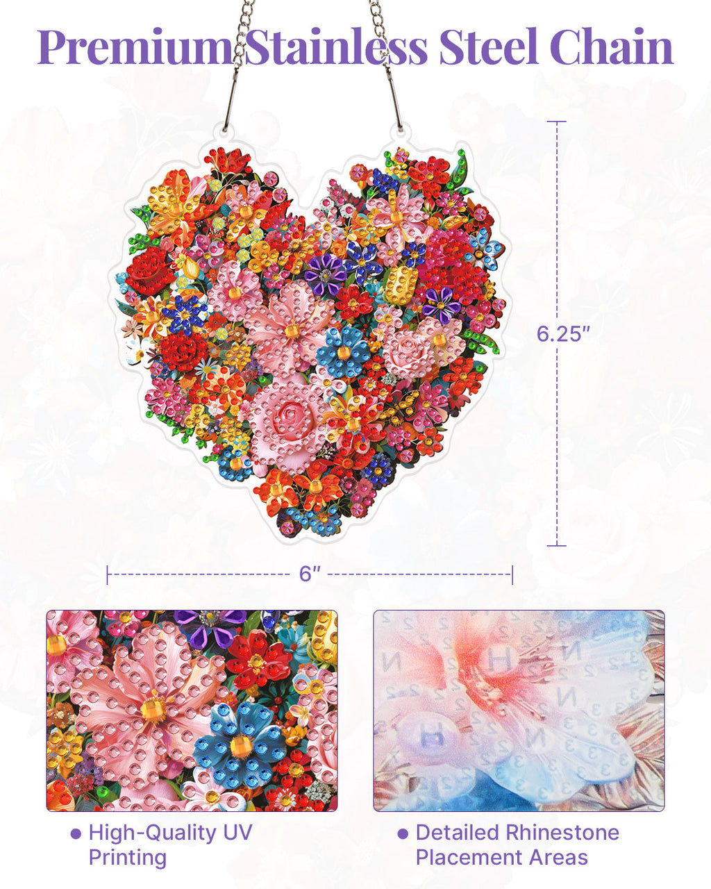 5D DIY Diamond Painting Suncatcher Kit - Blooming Heart