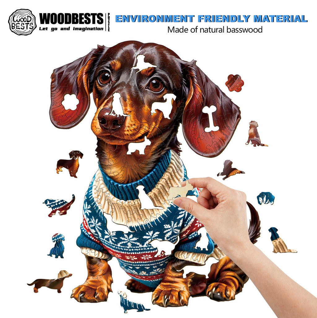 Trendy Dachshund Wooden Jigsaw Puzzle