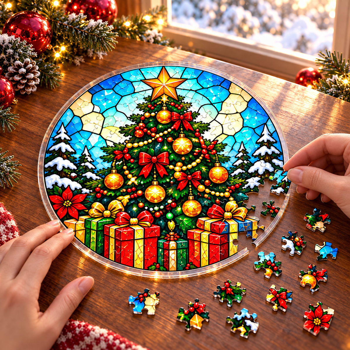 Christmas Acrylic Jigsaw Puzzle Suncatcher - Tree Glow