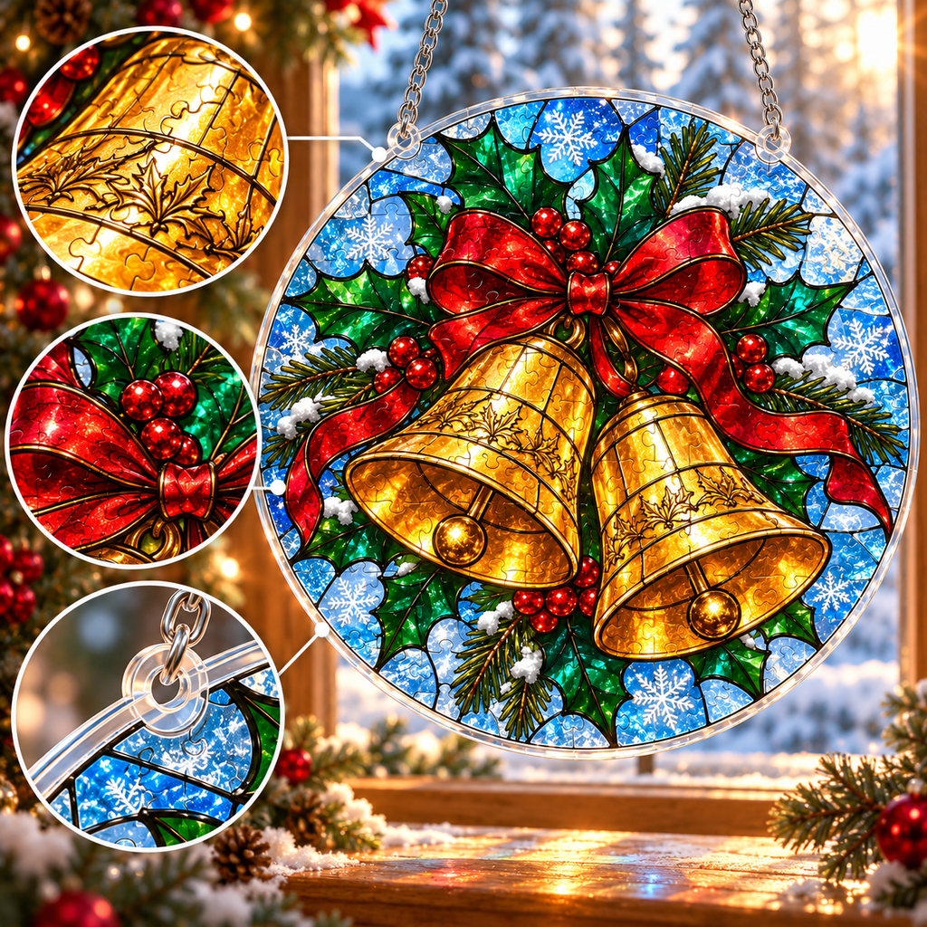 Christmas Acrylic Jigsaw Puzzle Suncatcher - Bells & Holly