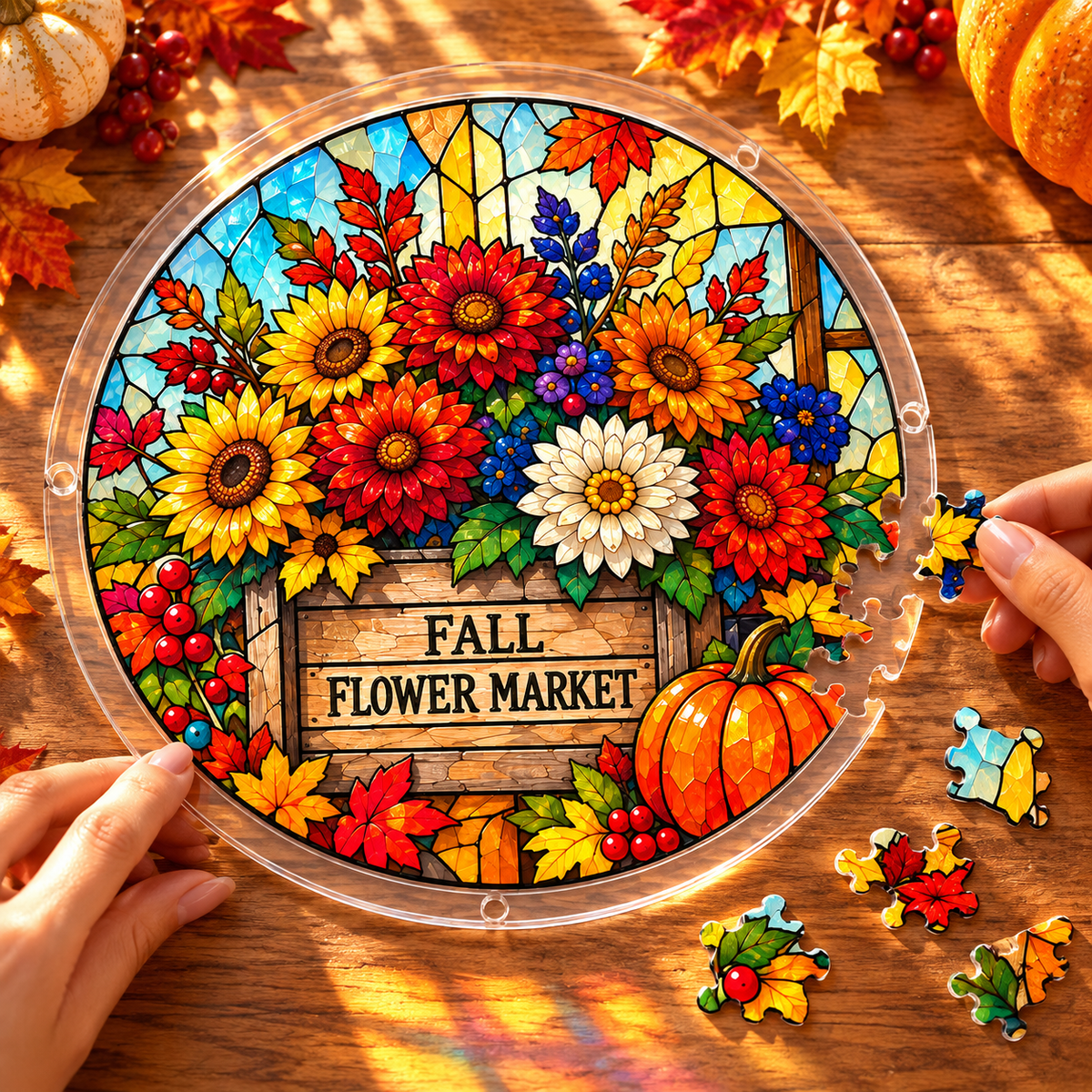 Tanksgiving Acrylic Jigsaw Puzzle Suncatcher -  Fall Flower Market