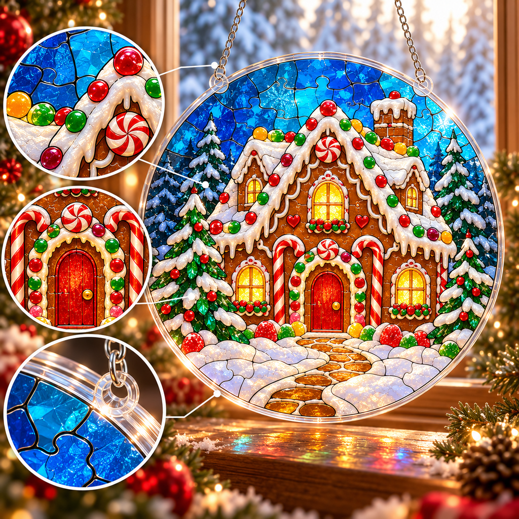 Christmas Acrylic Jigsaw Puzzle Suncatcher - Gingerbread House