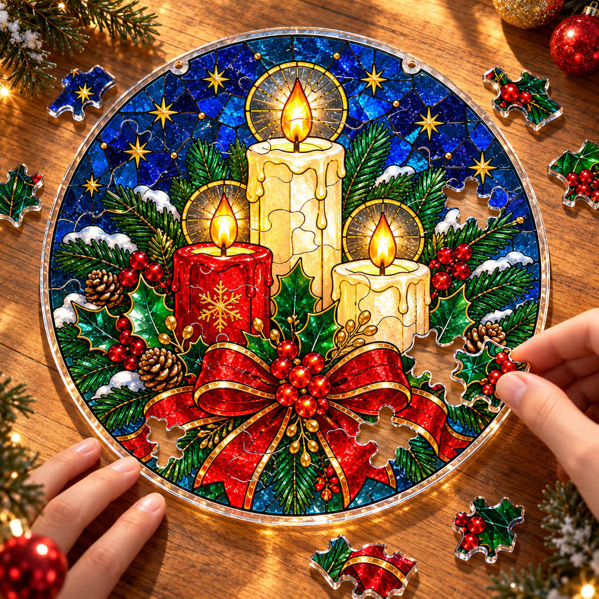 Christmas Acrylic Jigsaw Puzzle Suncatcher - Candle Blessings