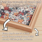 195 Pcs Morandi-Colored Cute Dog Shaped Square Wooden Jigsaw Puzzle
