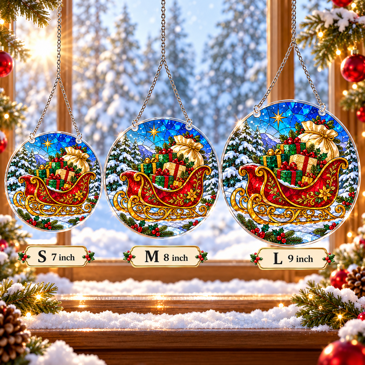 Christmas Acrylic Jigsaw Puzzle Suncatcher - Santa’s Gift Sleigh