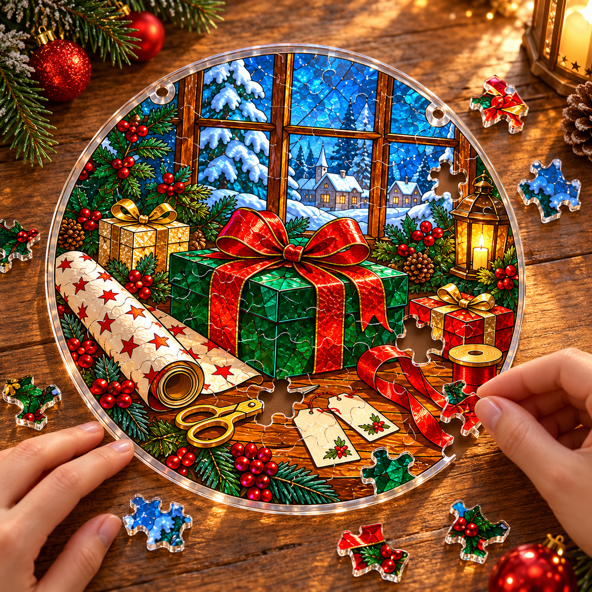 Christmas Acrylic Jigsaw Puzzle Suncatcher - Wrapping Workshop