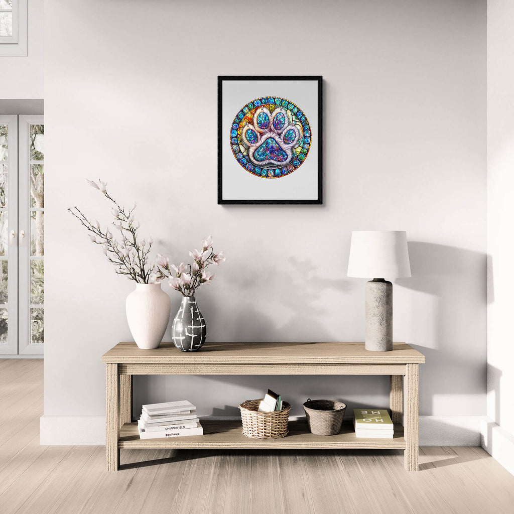 Stained glass paw prints Wooden Jigsaw Puzzle
