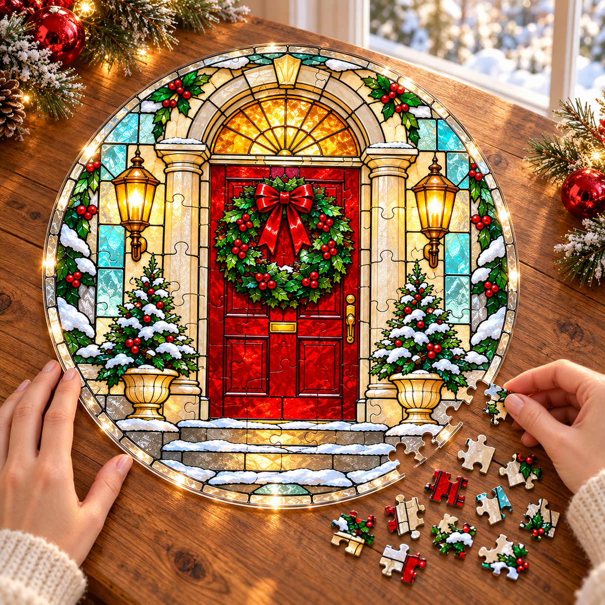 Christmas Acrylic Jigsaw Puzzle Suncatcher - Welcome Door