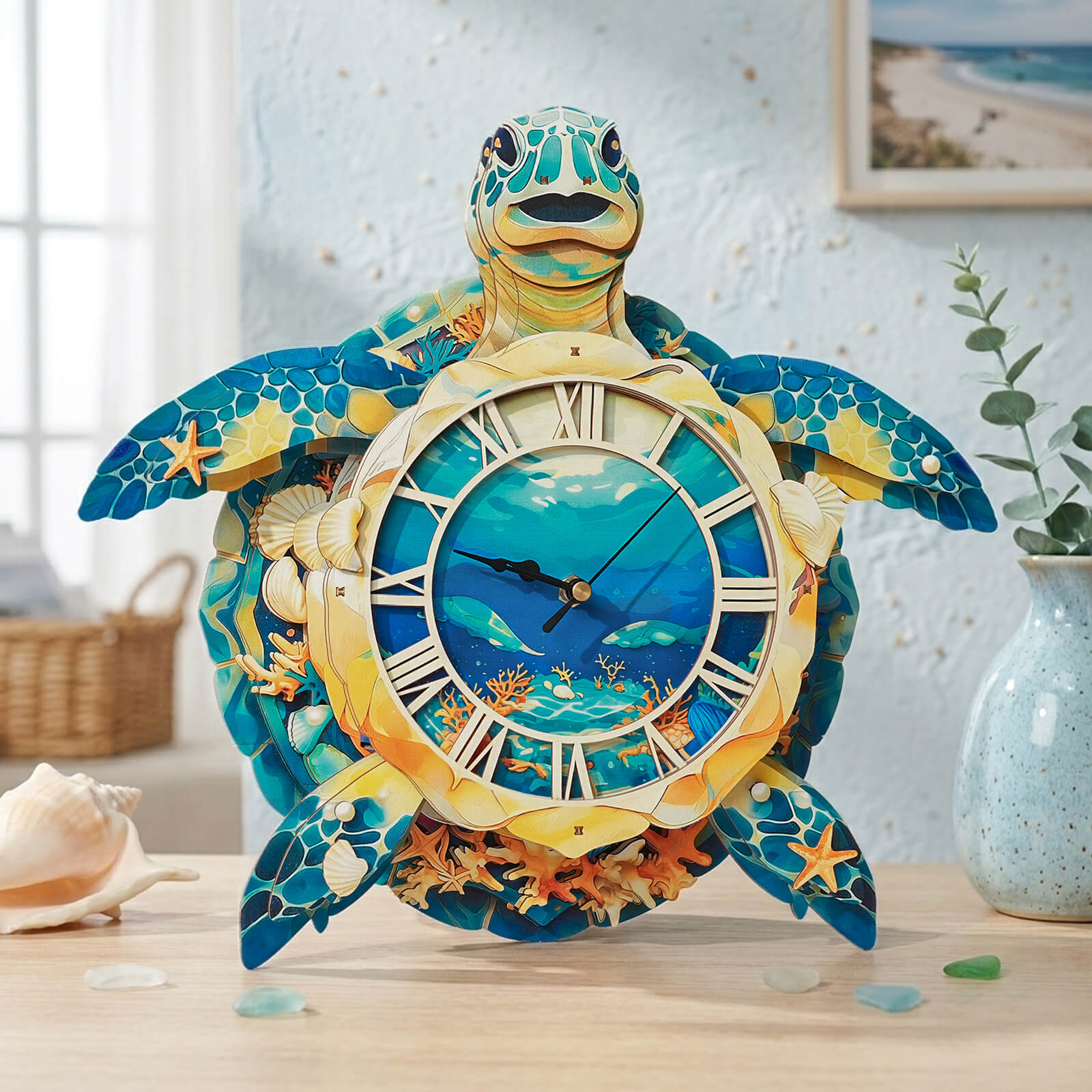 Sea Turtle – Hourly Chime DIY Wooden Clock, 3D Puzzle Craft Kit