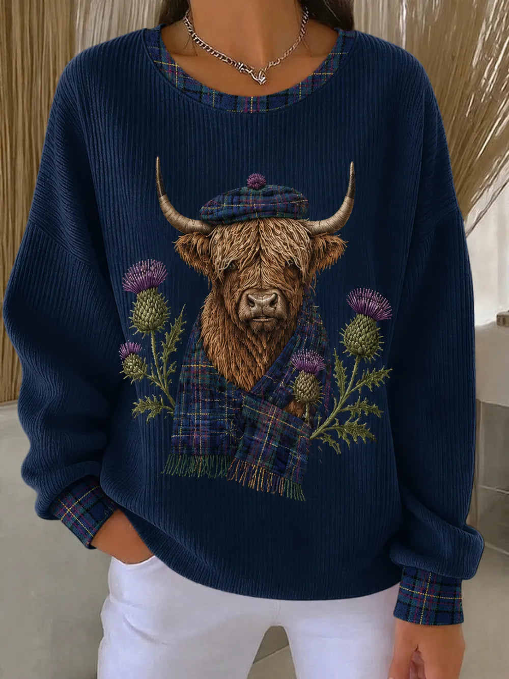Women's Retro Highland Cowhide Plaid Patchwork Hoodie