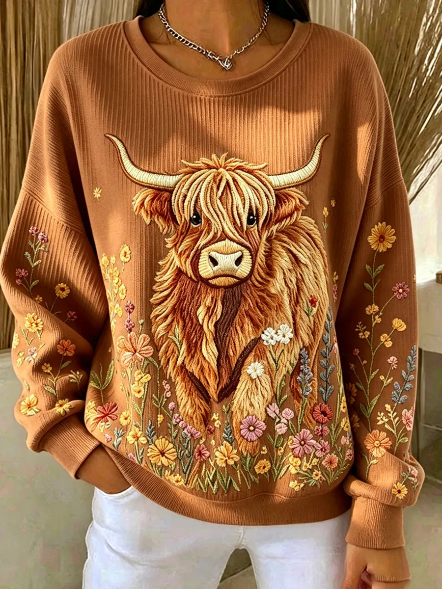 Women'S Highland Cow Flower Printed Top