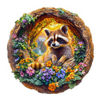 3D Raccoon on Vacation Wooden Jigsaw Puzzle