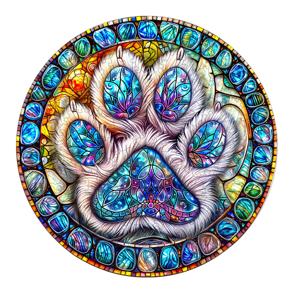 Stained glass paw prints Wooden Jigsaw Puzzle