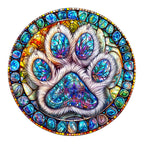 Stained glass paw prints Wooden Jigsaw Puzzle