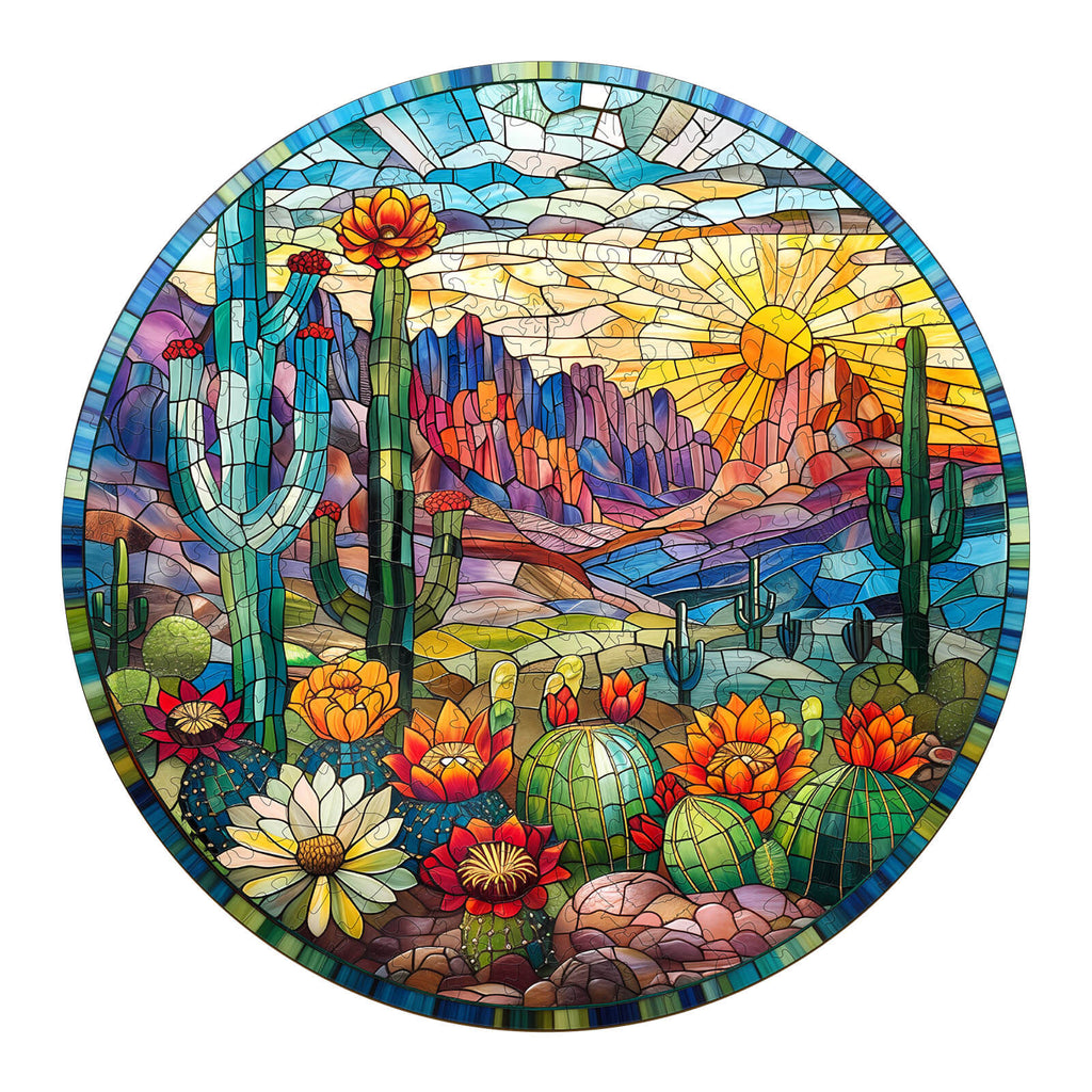 Stained Glass Cactus Wooden Jigsaw Puzzle