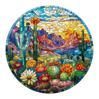 Stained Glass Cactus Wooden Jigsaw Puzzle