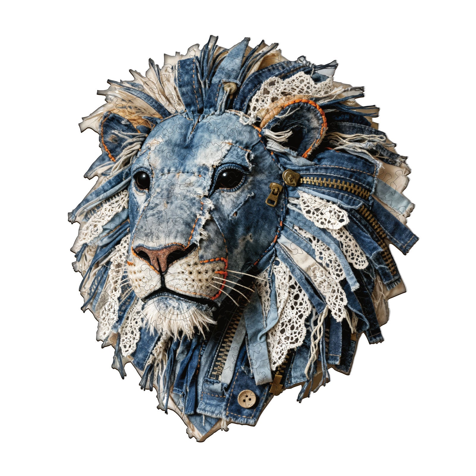 Denim Fabric Lion Wooden Jigsaw Puzzle