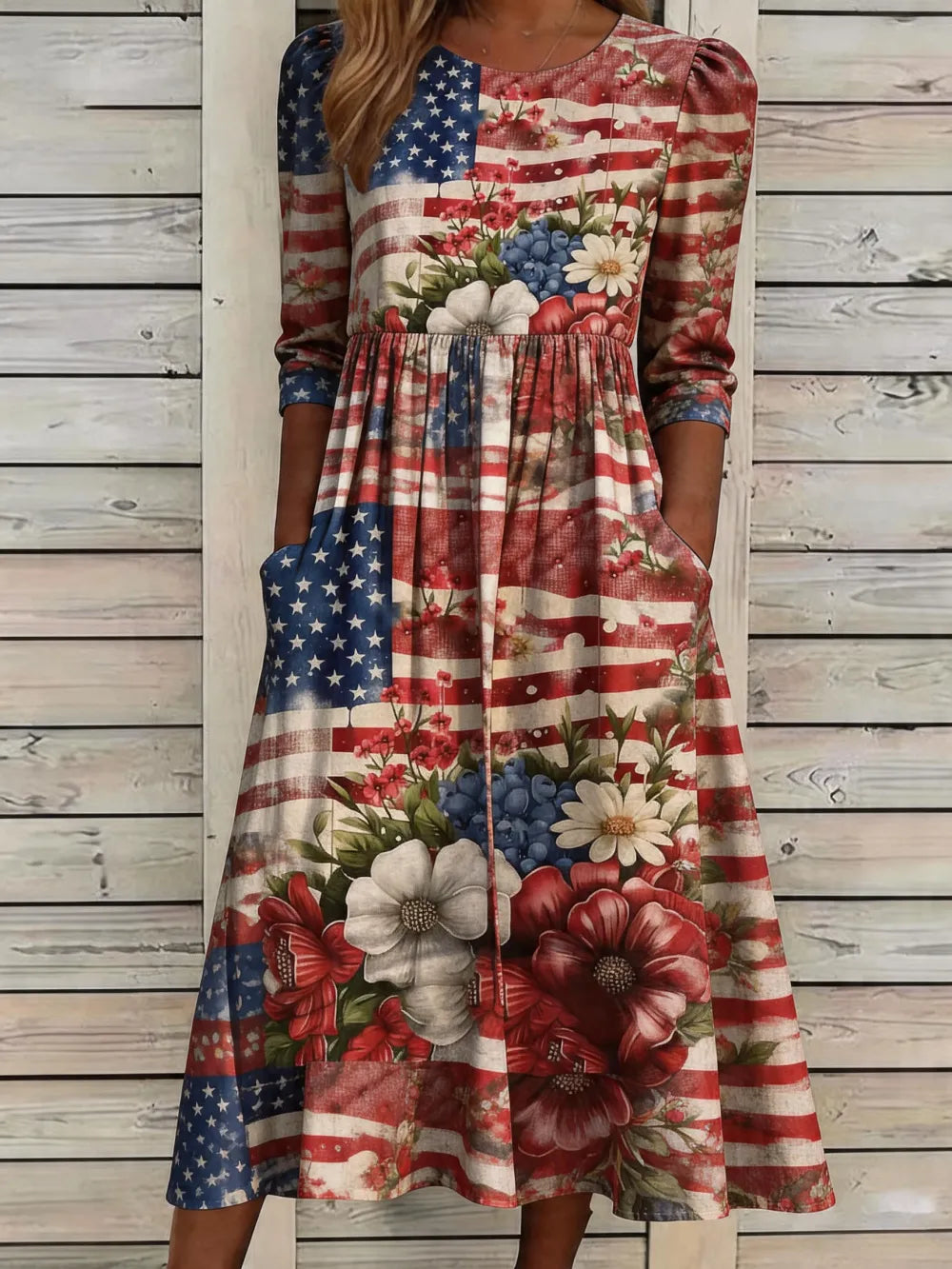 Women'S Flag Floral Printed Casual Dress
