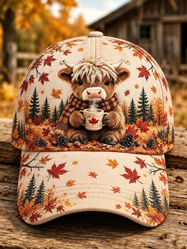 Unisex Autumn Highland Cattle Print Baseball Cap