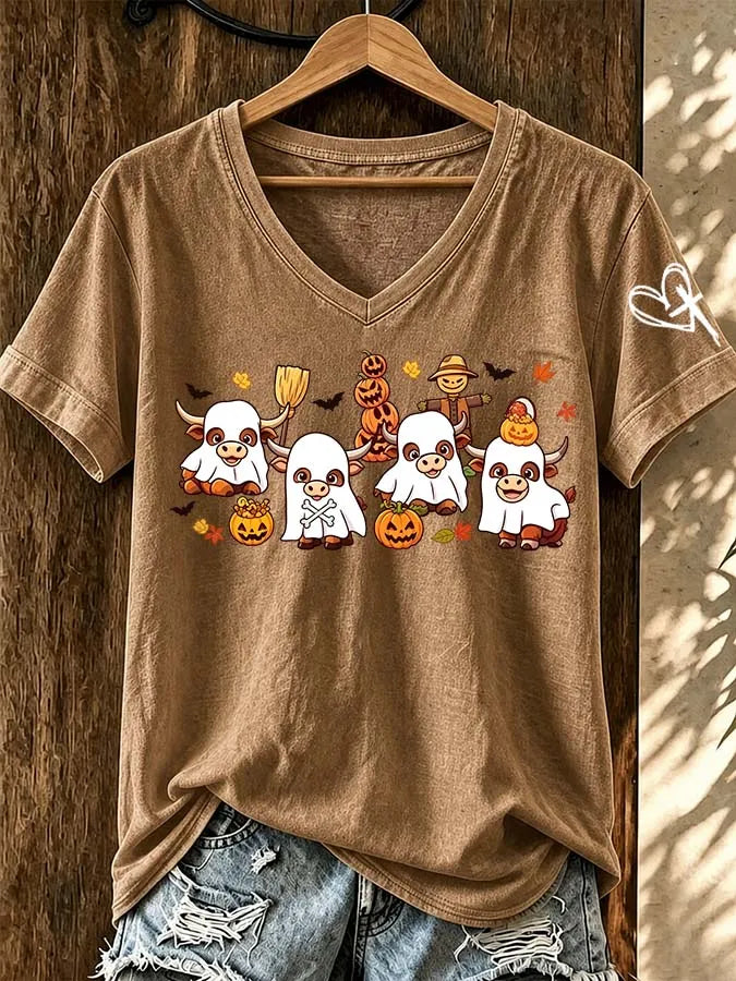 Women'S Western Style Highland Cow Cross Printed Top