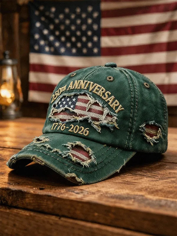 Vintage Distressed Denim USA 250th Anniversary Flag Baseball Cap