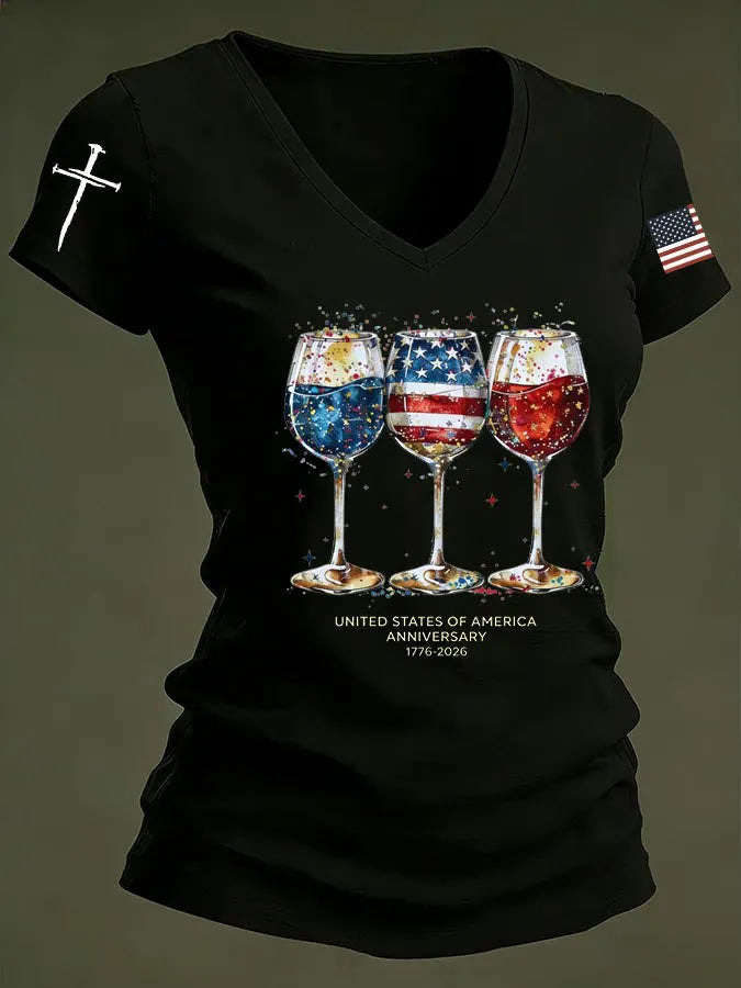 Women'S Independence Day 250Th Anniversary Printed V-Neck T-Shirt