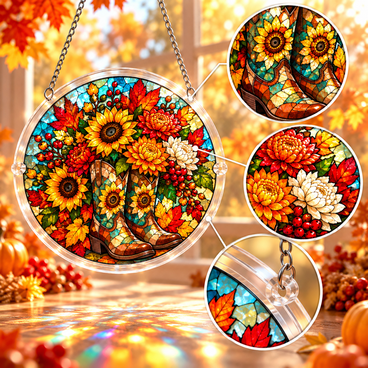 Tanksgiving Acrylic Jigsaw Puzzle Suncatcher - Floral Boots