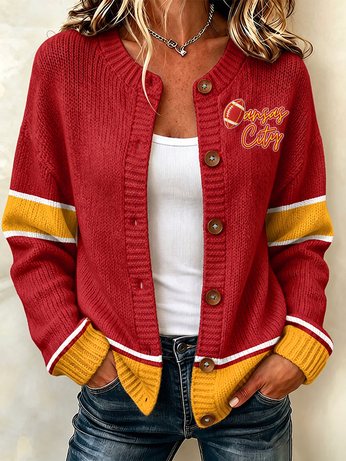 Women'S Casual Football Print Knitted Cardigan Top
