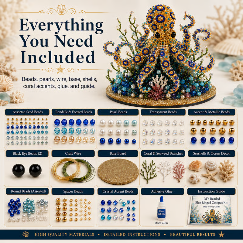 🌊 Ocean Sparkle Animal Craft Kit | Create a Dimensional Underwater Centerpiece with Colorful Beads, Pearls & Coastal Details 🐚✨