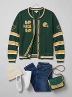 Women's Green Bay Packers Cheesehead Helmet Printed Cardigan