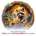 3D Raccoon on Vacation Wooden Jigsaw Puzzle