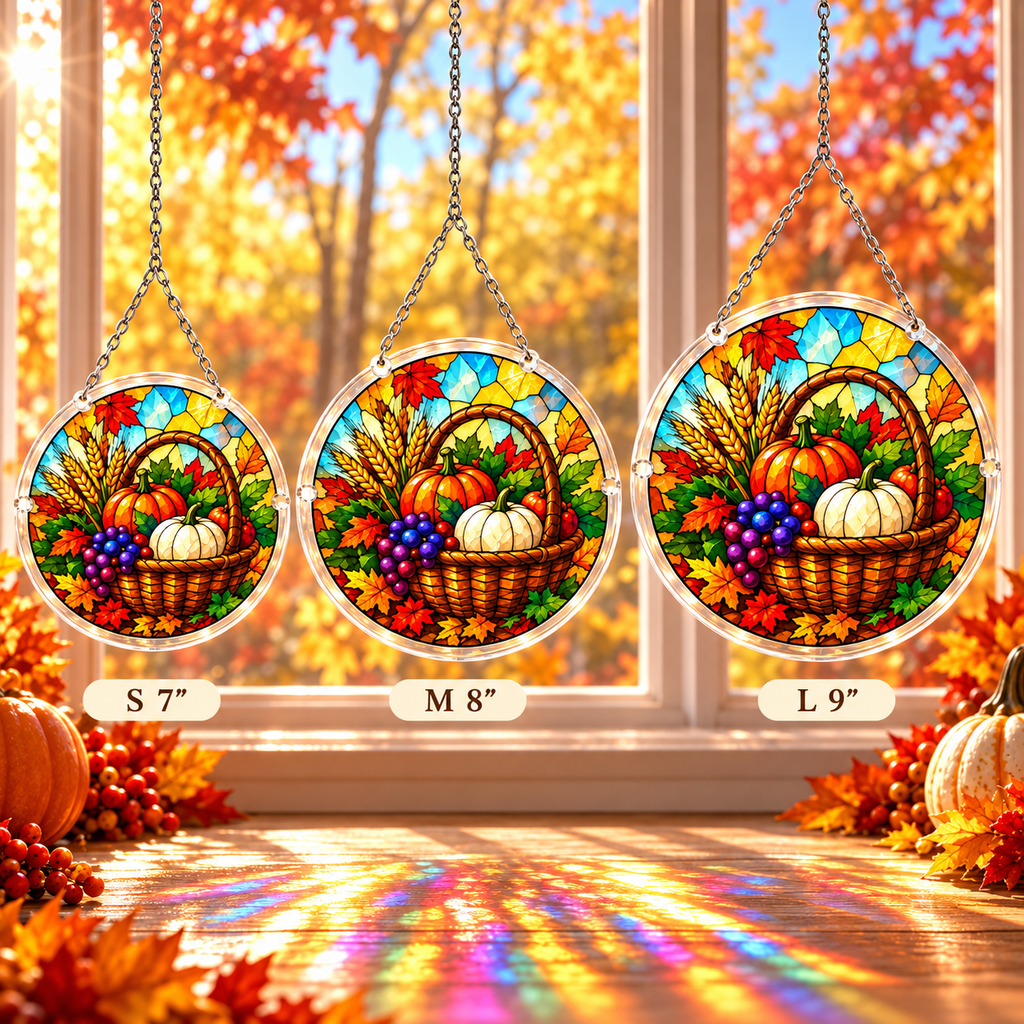 Tanksgiving Acrylic Jigsaw Puzzle Suncatcher -  Blessed Harvest Basket