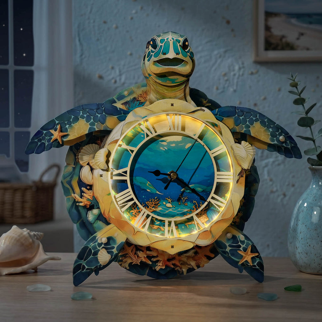 Sea Turtle – Hourly Chime DIY Wooden Clock, 3D Puzzle Craft Kit