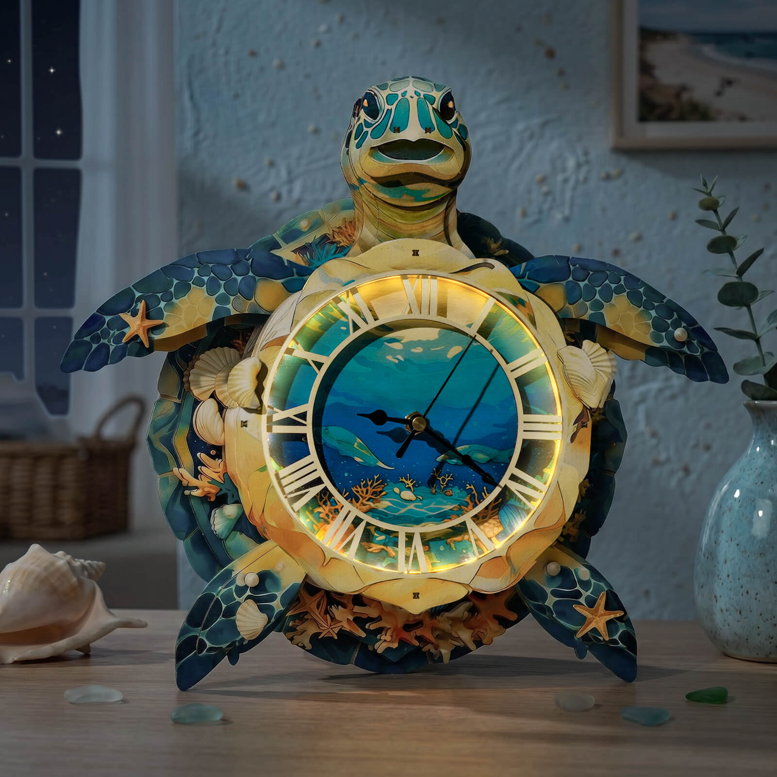 Sea Turtle – Hourly Chime DIY Wooden Clock, 3D Puzzle Craft Kit