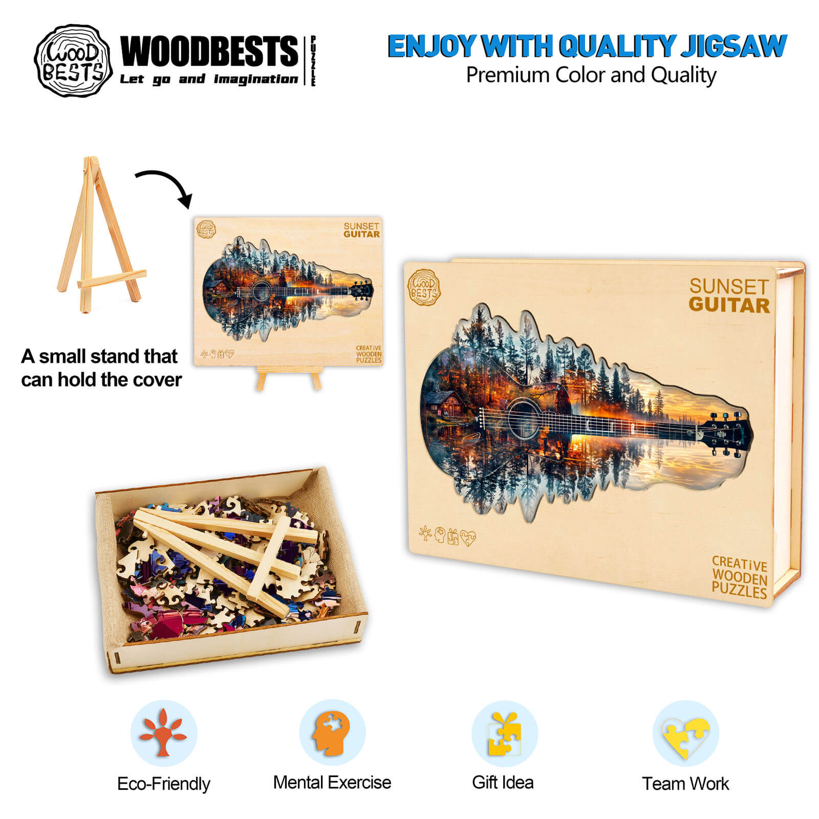 Sunset guitar Wooden Jigsaw Puzzle
