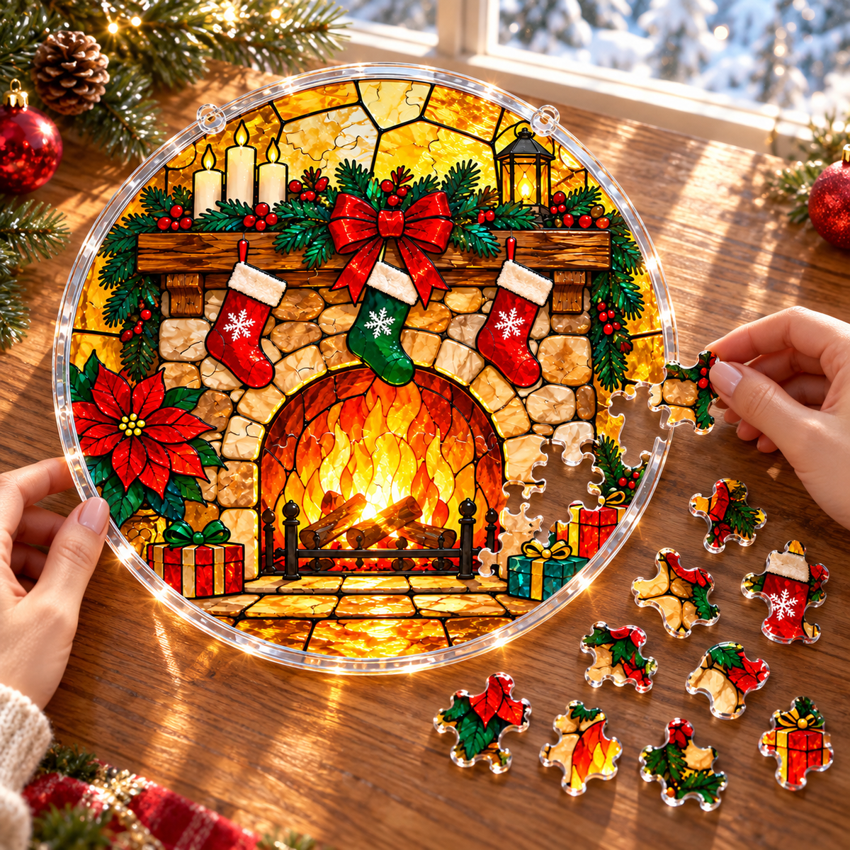 Christmas Acrylic Jigsaw Puzzle Suncatcher - Hearth Glow