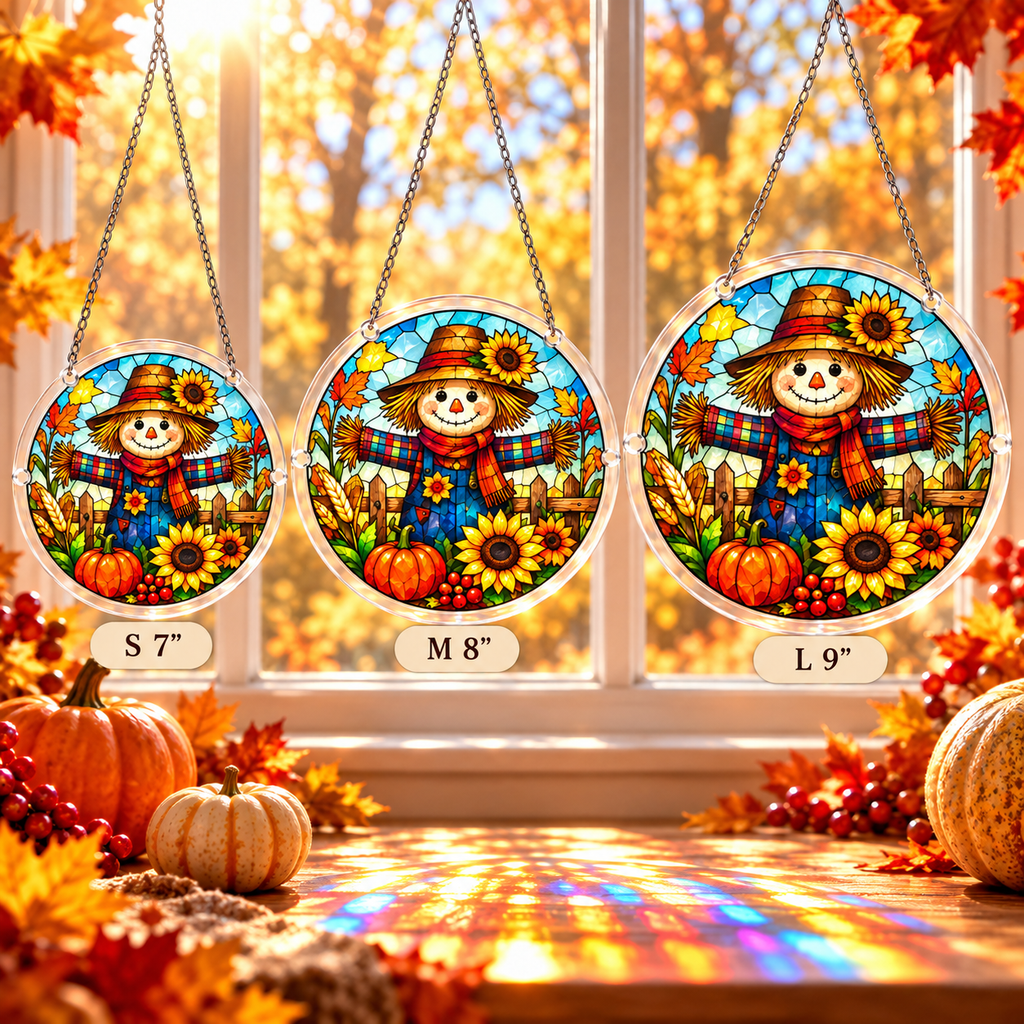 Tanksgiving Acrylic Jigsaw Puzzle Suncatcher - Autumn Scarecrow