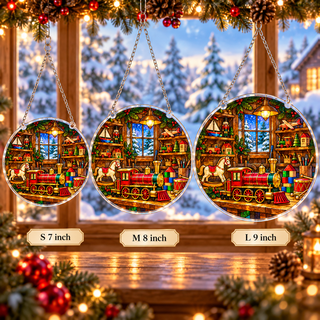 Christmas Acrylic Jigsaw Puzzle Suncatcher - Santa’s Toy Workshop
