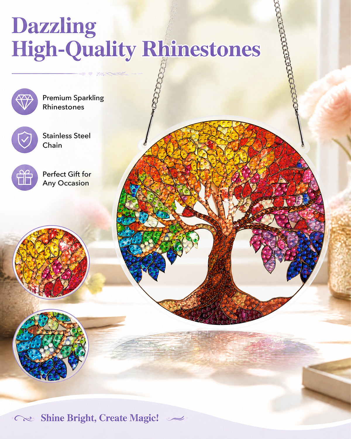 5D DIY Diamond Painting Suncatcher Kit - Rainbow Tree of Life