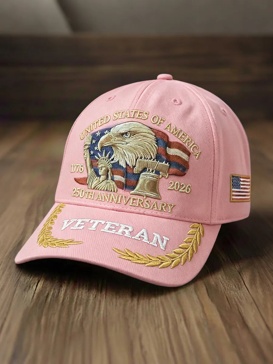 USA 250th Anniversary Veteran Embroidered Bald Eagle Patriotic Hat