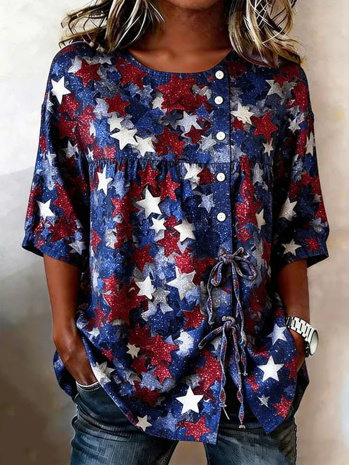 Women's Cotton Linen 250th Anniversary Print Top
