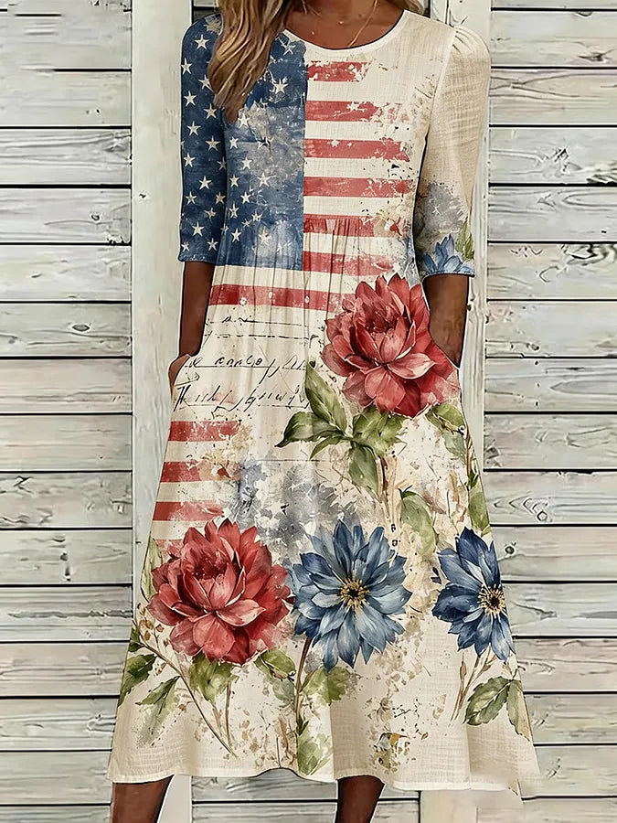 Women'S Flag  Printed Casual Dress