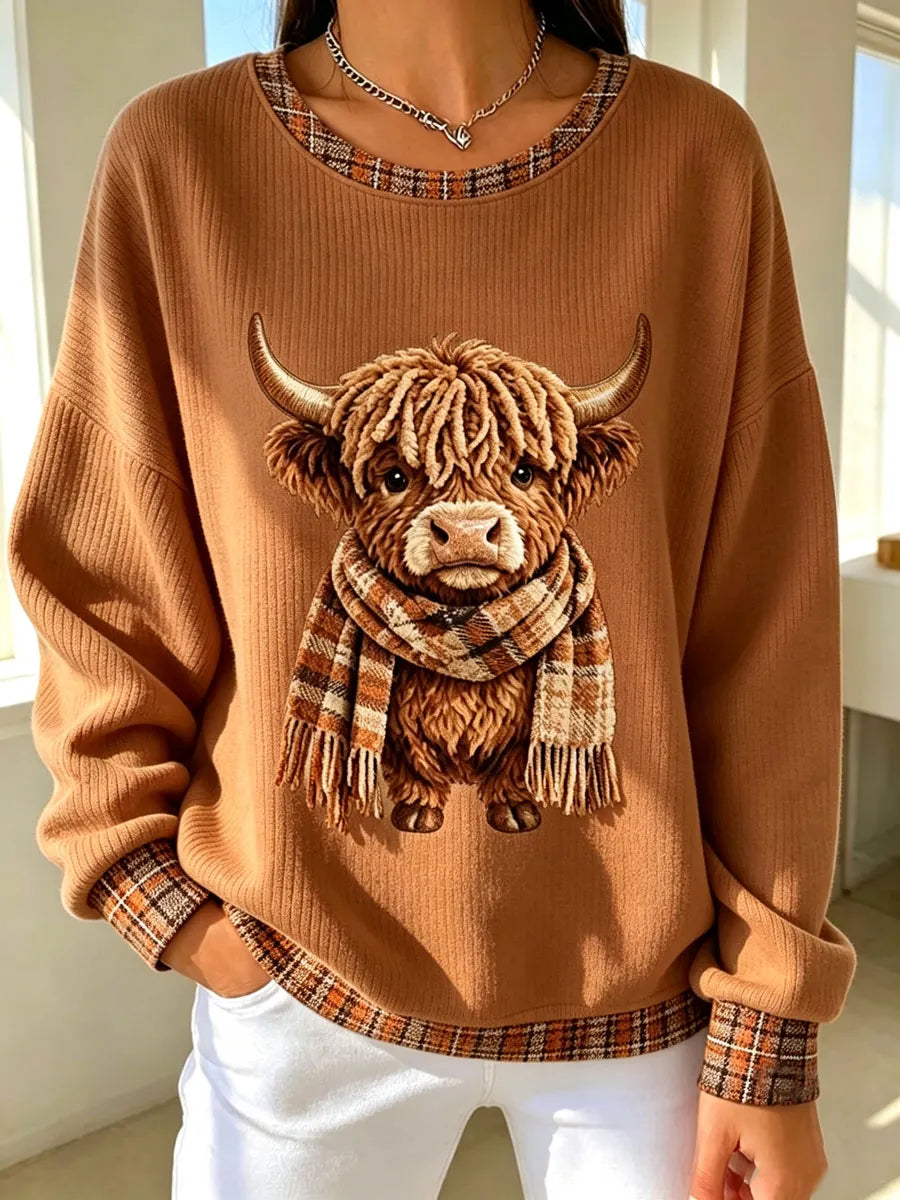 Ladies' Highland Cow Casual Long Sleeve Top